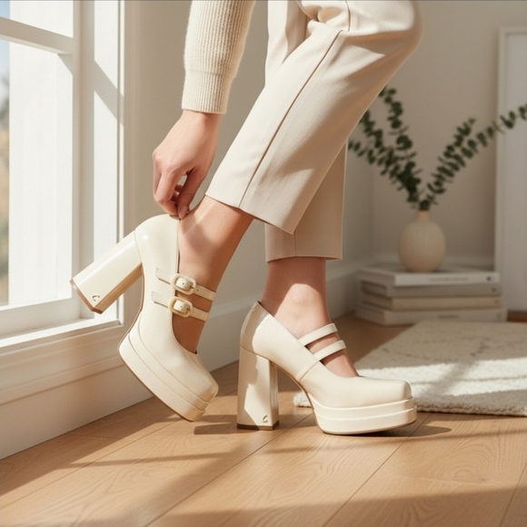 Sam Edelman Shoes - Circus NY By Sam Edelman Chunky Block Heel Platform Cream White SZ 10 M Cosplay